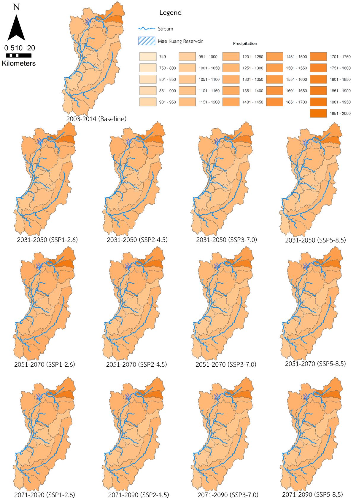 แผนที่ฝนรายปีคาดการณ์ในอนาคต