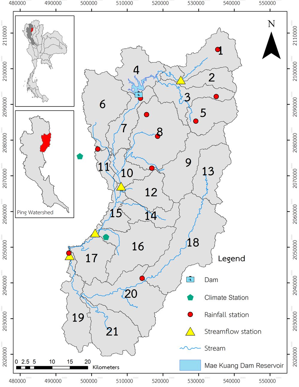 แผนที่ลุ่มน้ำย่อยแม่กวง
